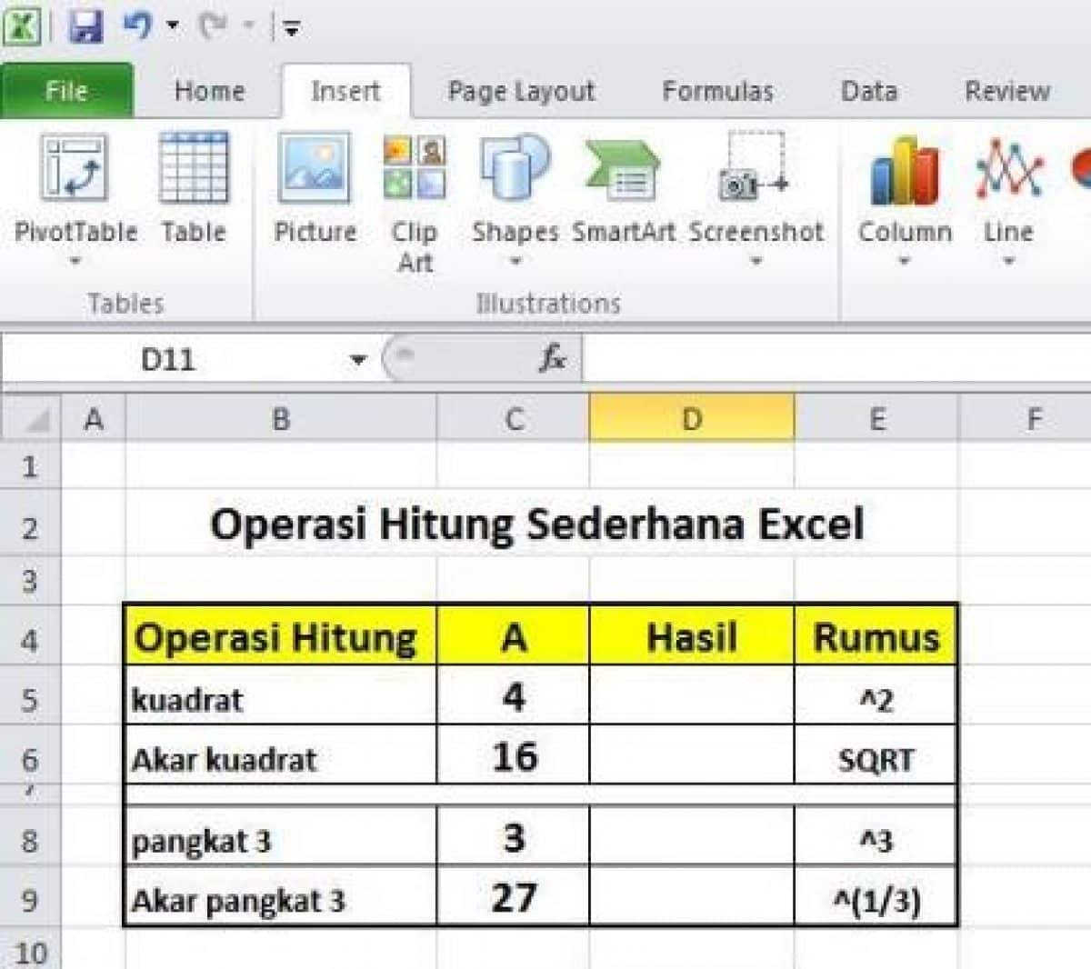 rumus akar di excel